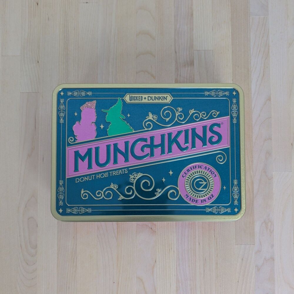 Wicked For Good X Dunkin 2025 Exclusive Pink & Green Munchkin Tin Box